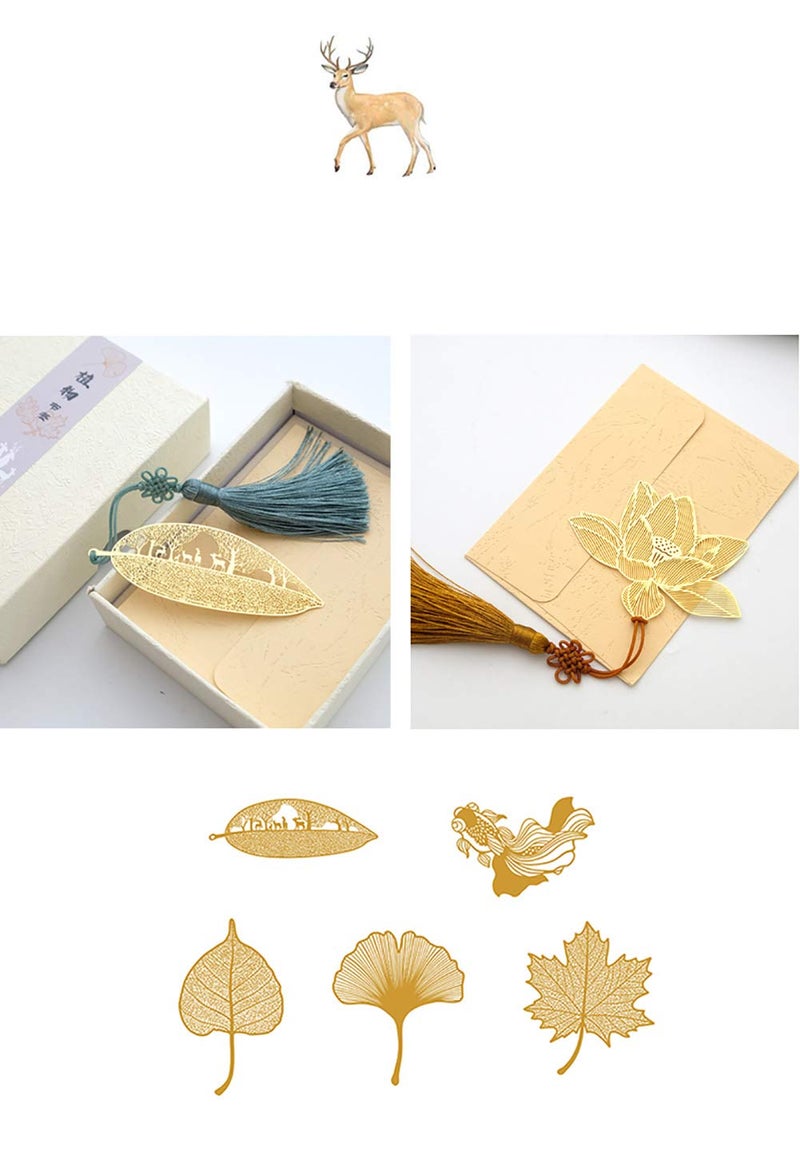OOCC Vintage Metal Bookmark Page Markers Student Reading Pagination Mark with Chinese Knot Pendant for Book Lovers, Page Turners, Travel Readers, Literature Fans,Bookworm Gifts (Lotus Flower) - Image 2